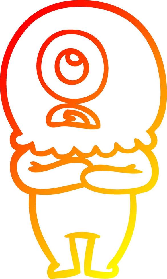 warm gradient line drawing cartoon cyclops alien spaceman vector