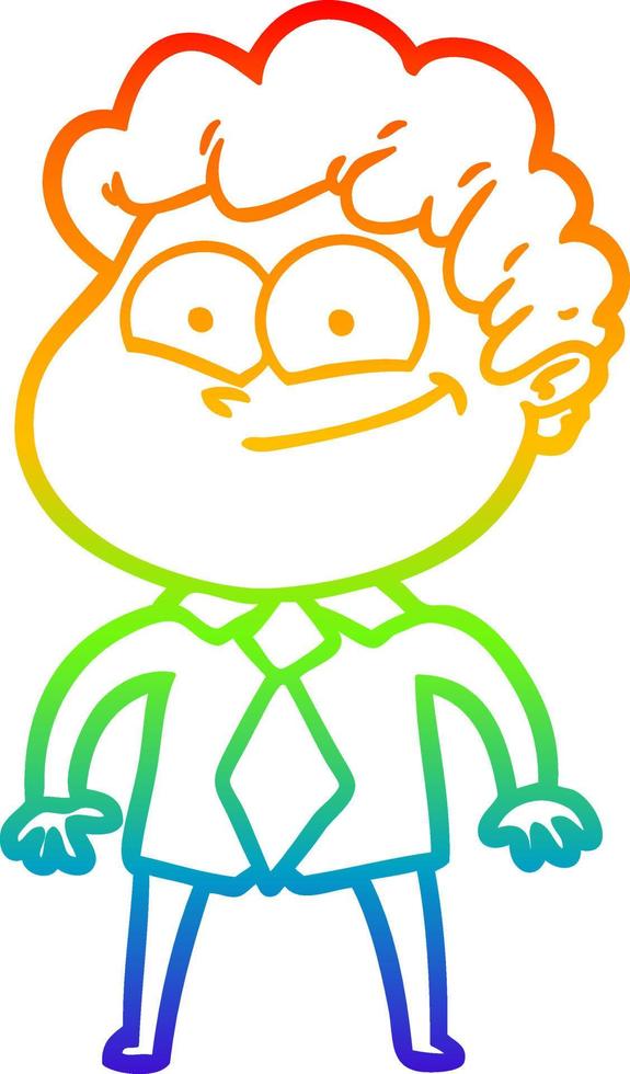 rainbow gradient line drawing cartoon happy man vector