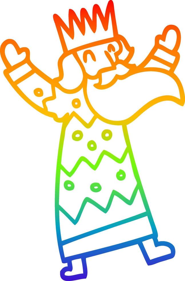 rainbow gradient line drawing cartoon jolly king vector