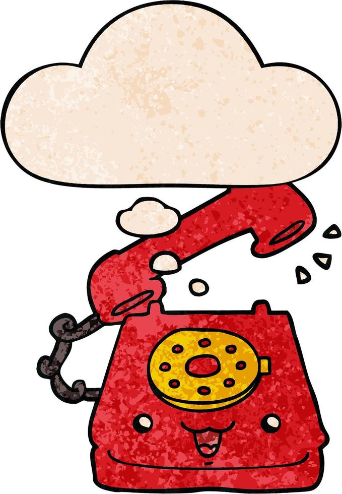 cute cartoon telephone and thought bubble in grunge texture pattern style vector
