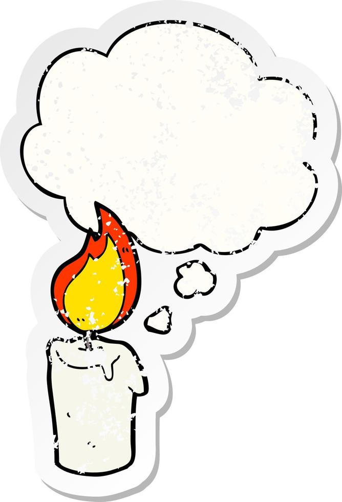 cartoon candle and thought bubble as a distressed worn sticker vector