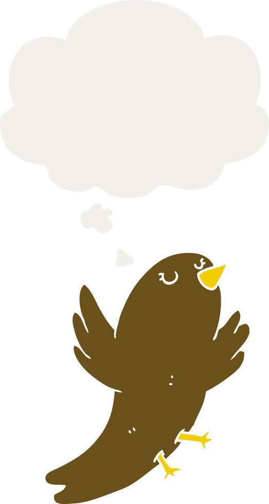cartoon bird and thought bubble in retro style vector