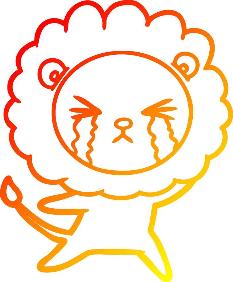 warm gradient line drawing cartoon crying lion vector