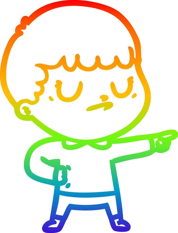 rainbow gradient line drawing cartoon grumpy boy vector