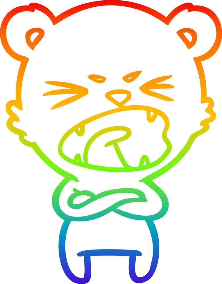 rainbow gradient line drawing angry cartoon bear shouting vector