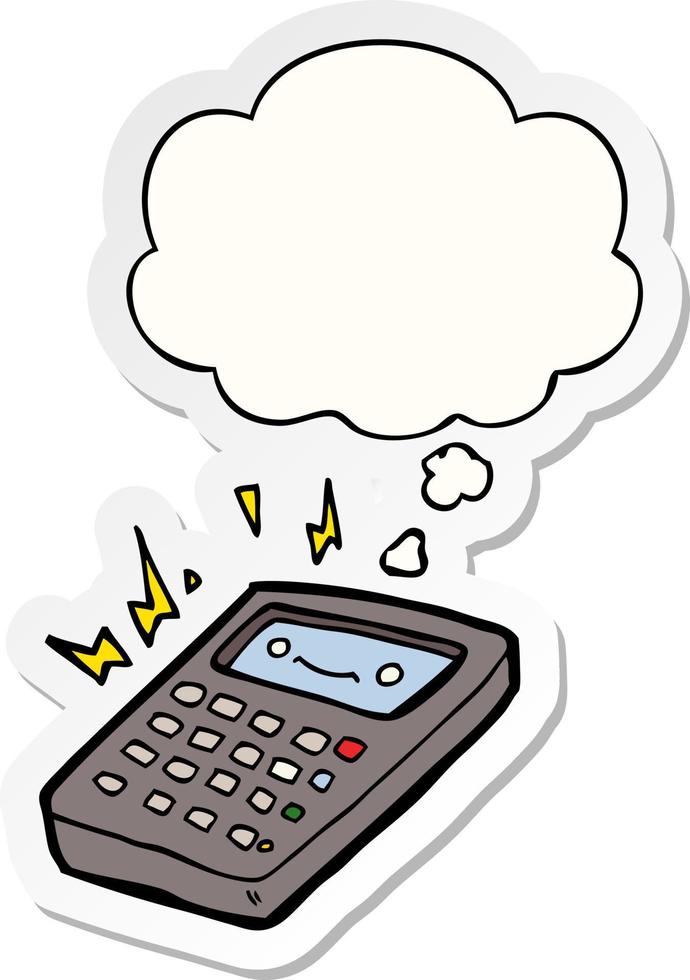 cartoon calculator and thought bubble as a printed sticker vector