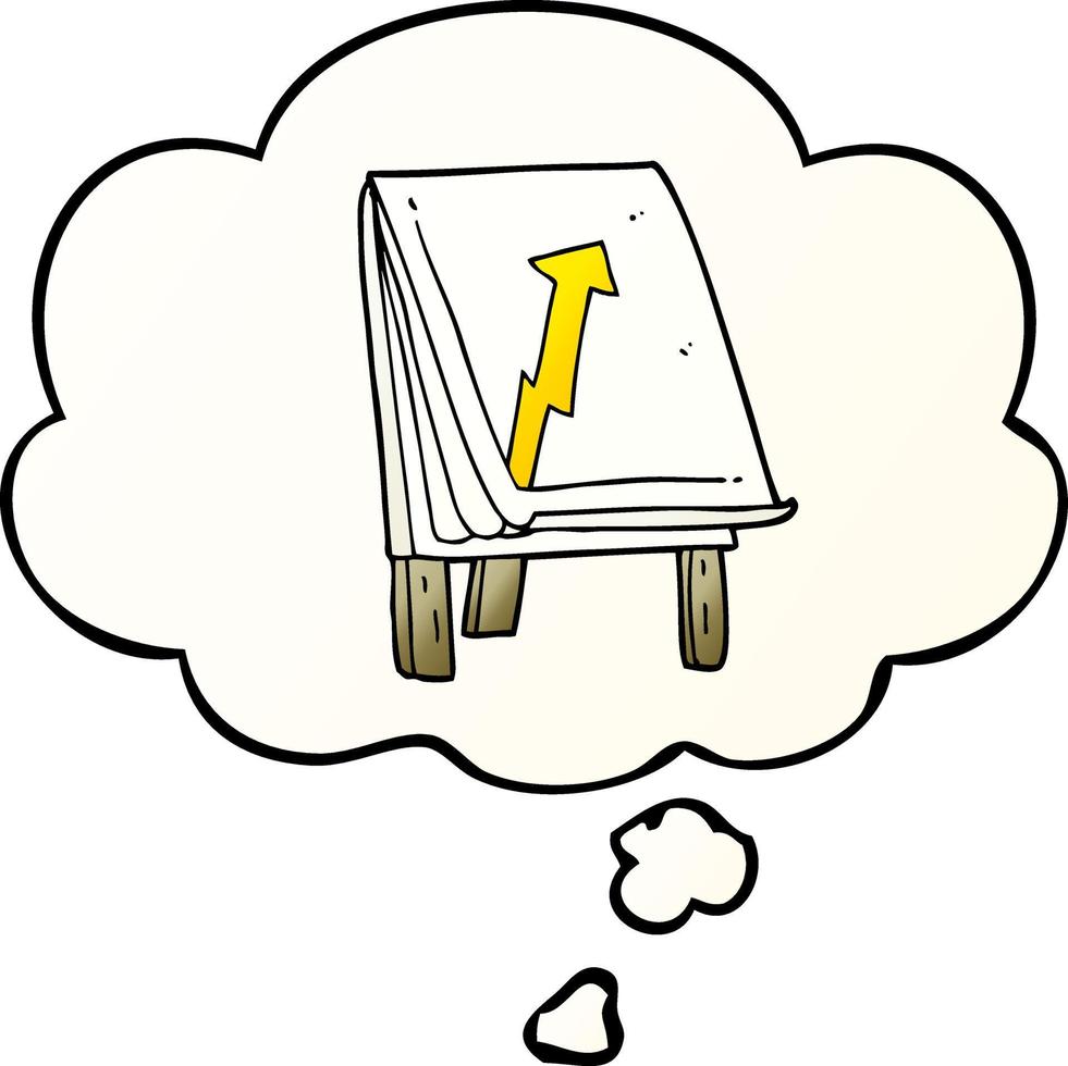 cartoon business chart with arrow and thought bubble in smooth gradient style vector