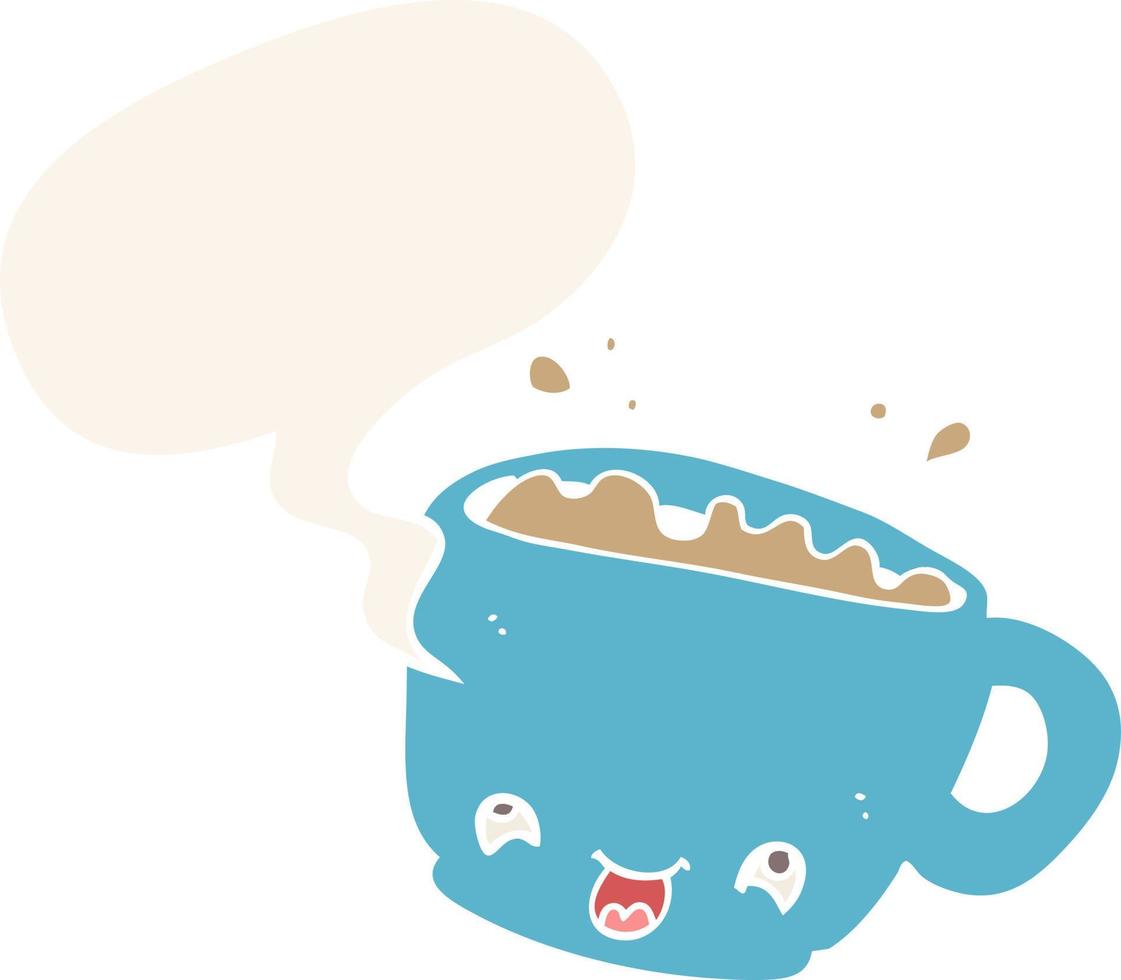 cartoon cup of coffee and speech bubble in retro style vector