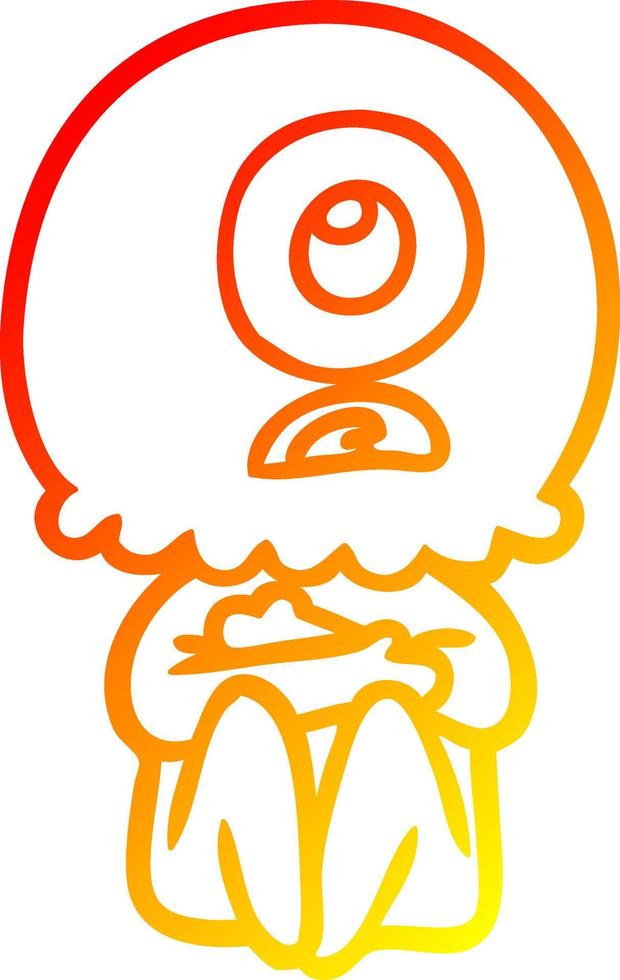warm gradient line drawing cartoon cyclops alien spaceman vector