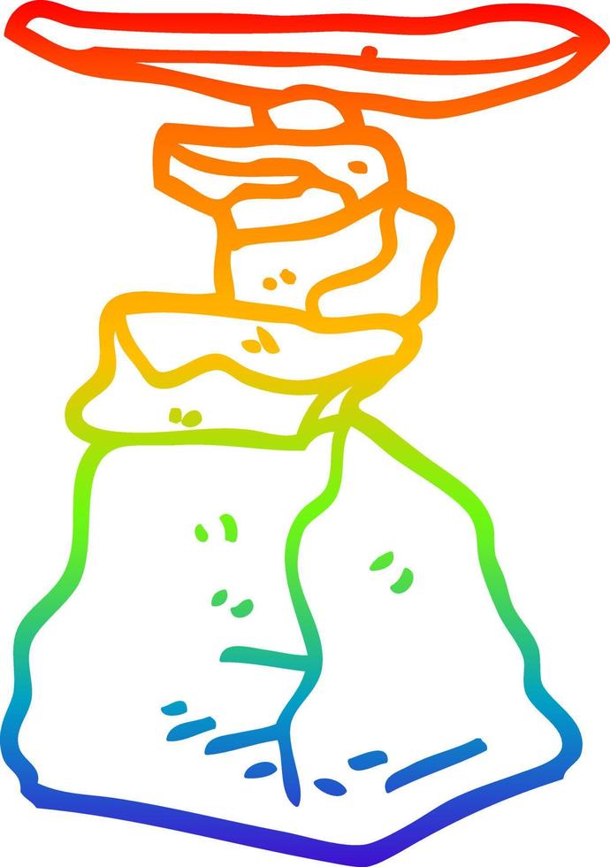 rainbow gradient line drawing cartoon stacked rocks vector