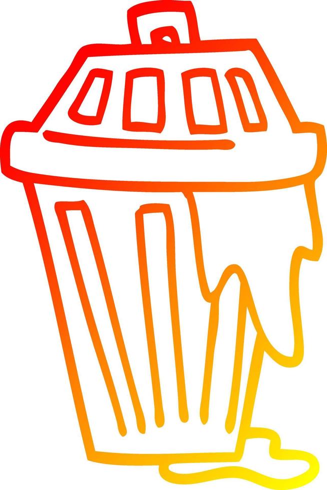 warm gradient line drawing cartoon waste bin vector