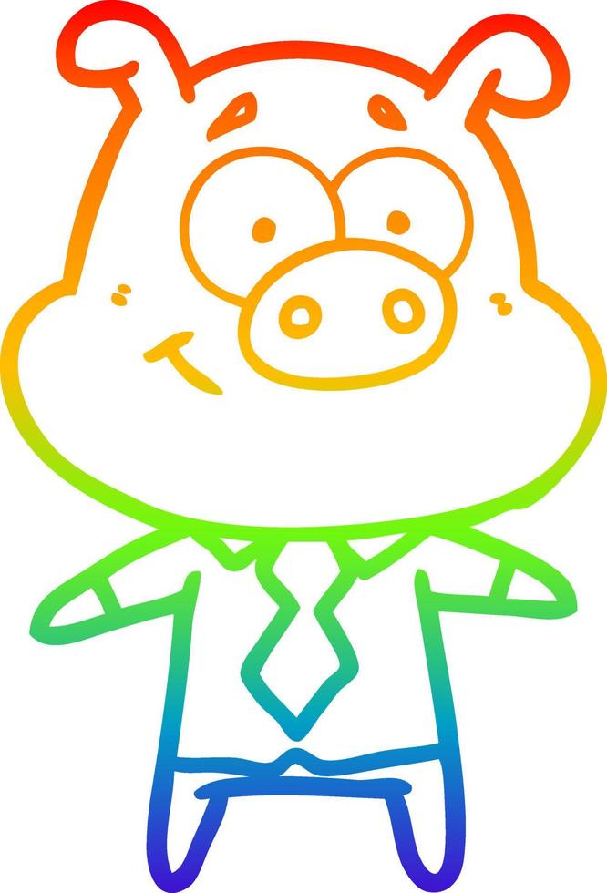 rainbow gradient line drawing happy cartoon pig boss vector