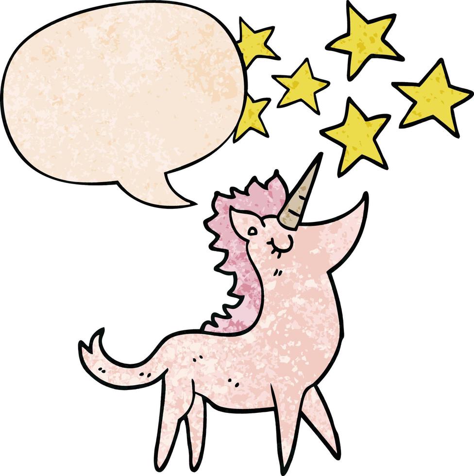 cartoon unicorn and speech bubble in retro texture style vector