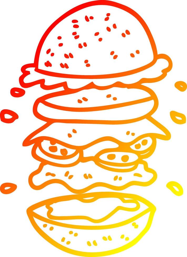 warm gradient line drawing cartoon huge burger vector