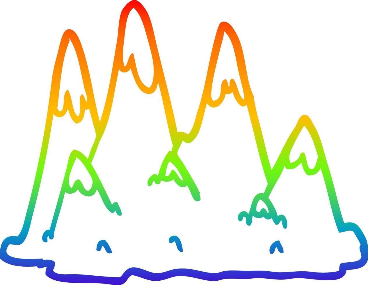 dibujo de línea de gradiente de arco iris montañas de dibujos animados vector