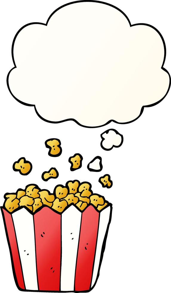 cartoon popcorn and thought bubble in smooth gradient style vector