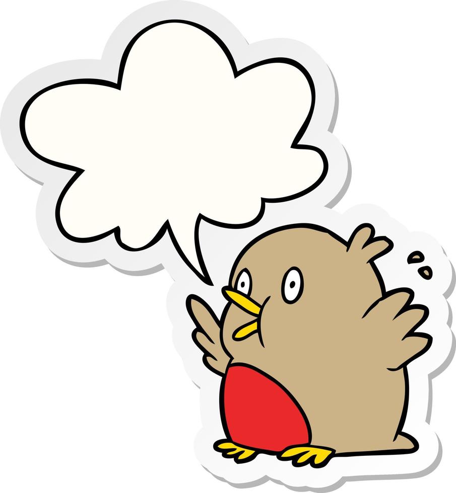 cartoon over excited robin and speech bubble sticker vector