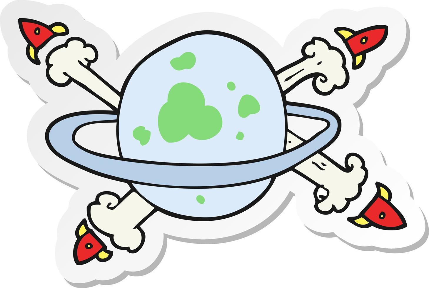 sticker of a cartoon rockets leaving a planet vector