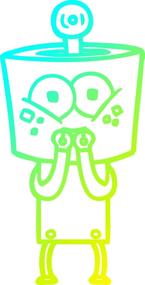 cold gradient line drawing happy cartoon robot laughing nervously vector