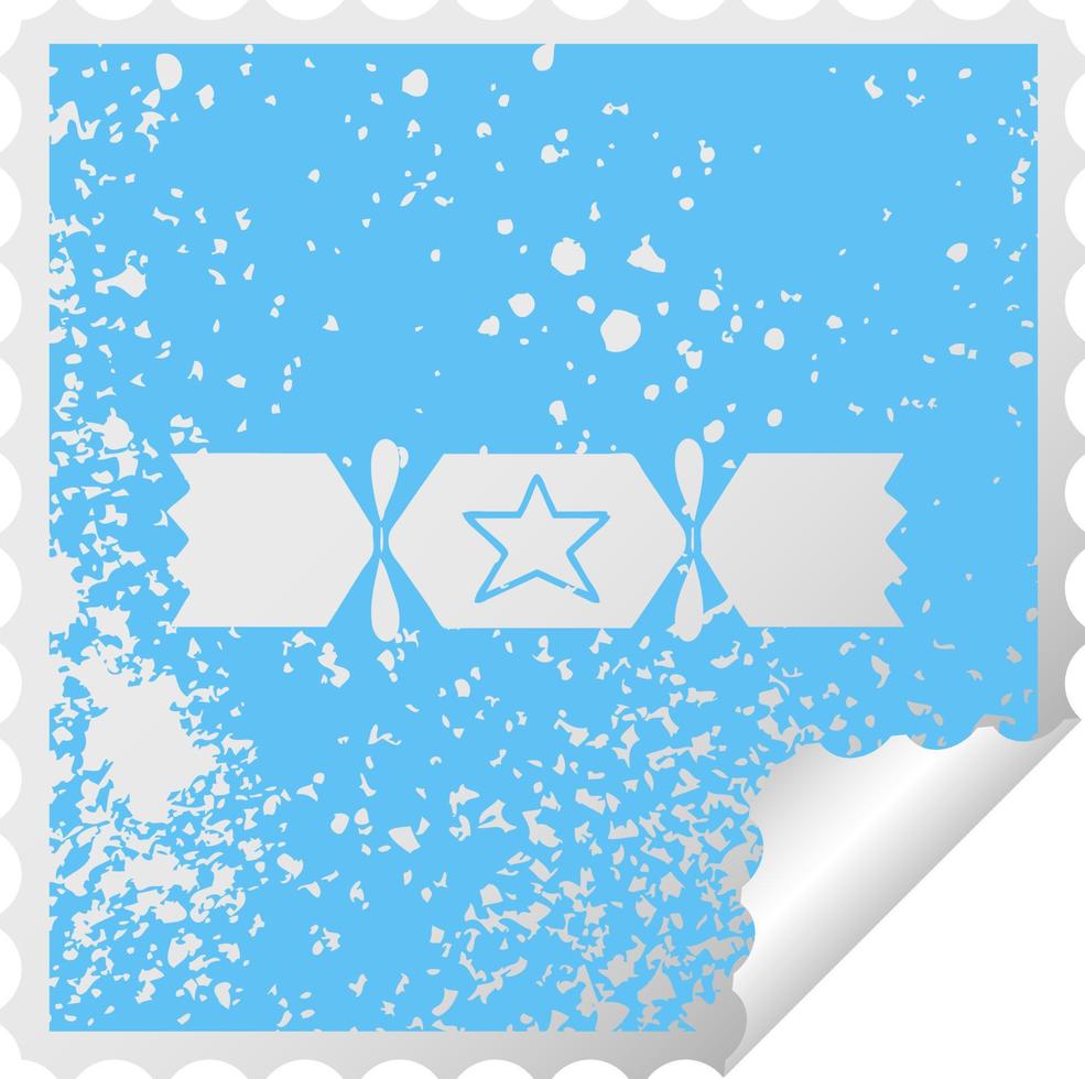 distressed square peeling sticker symbol christmas cracker vector