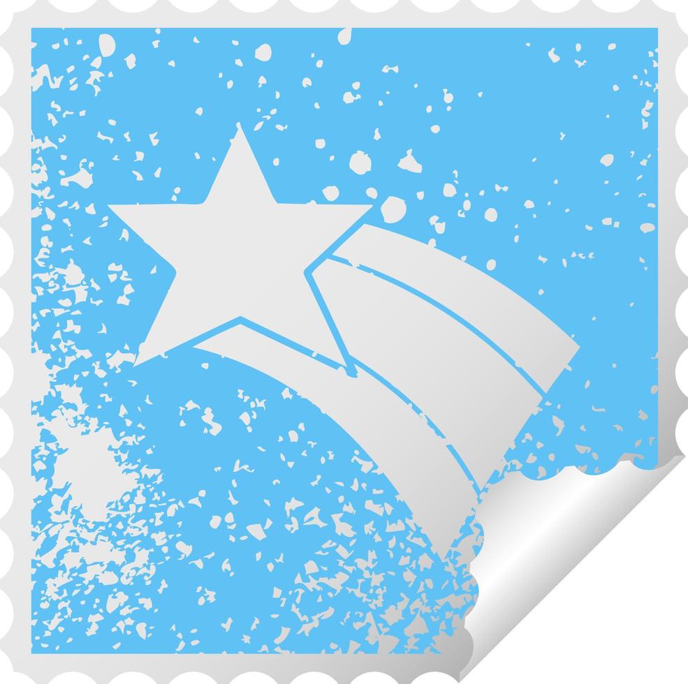 distressed square peeling sticker symbol shooting rainbow star vector