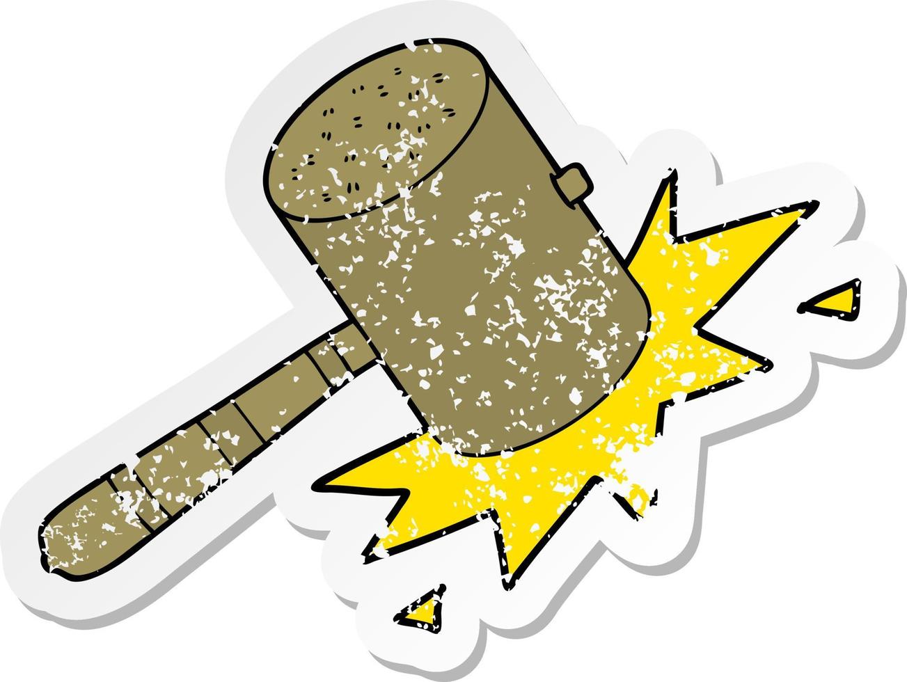 distressed sticker of a cartoon banging gavel vector