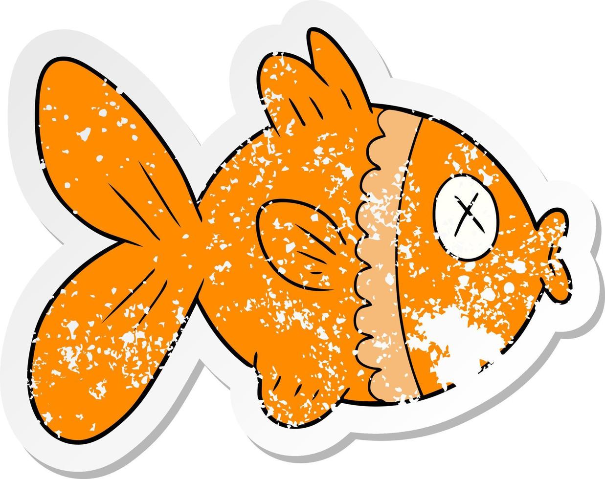 distressed sticker of a cartoon goldfish vector