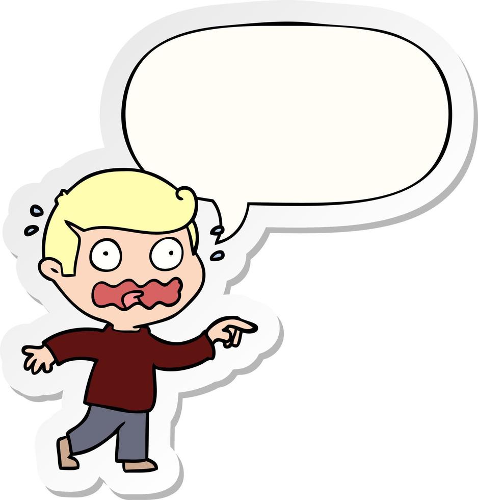 cartoon stressed out pointing and speech bubble sticker vector