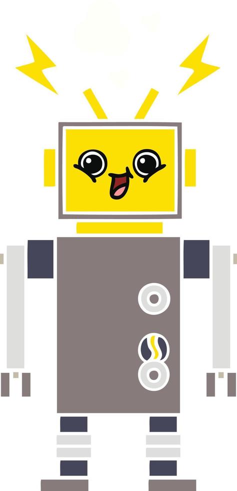 flat color retro cartoon robot vector