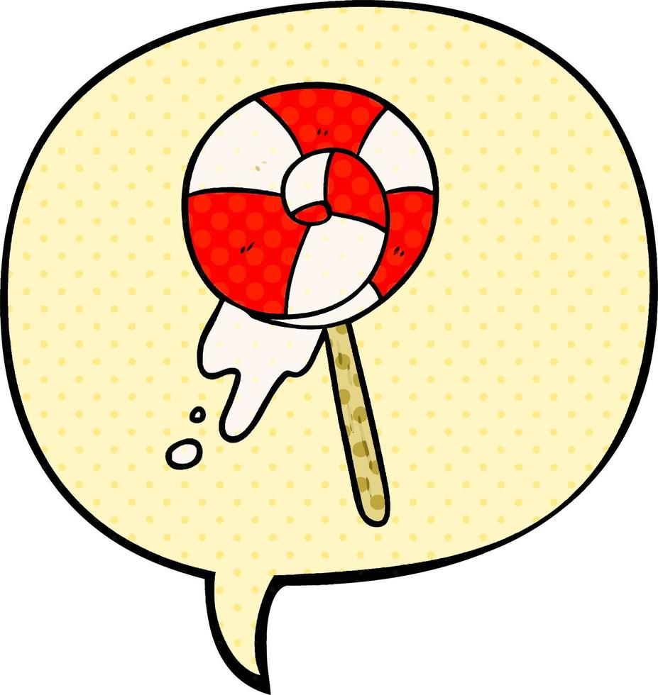 cartoon traditional lollipop and speech bubble in comic book style vector