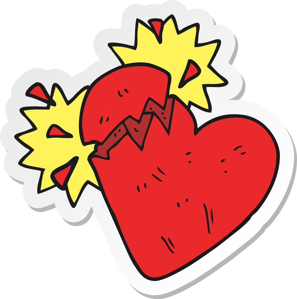 sticker of a cartoon broken heart vector