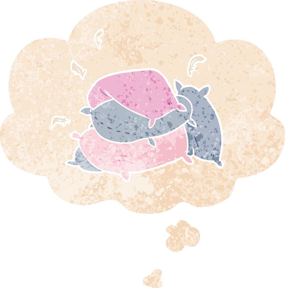 cartoon pillows and thought bubble in retro textured style vector