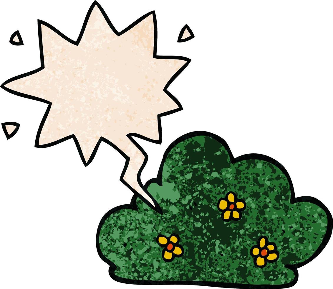 cartoon hedge and speech bubble in retro texture style vector