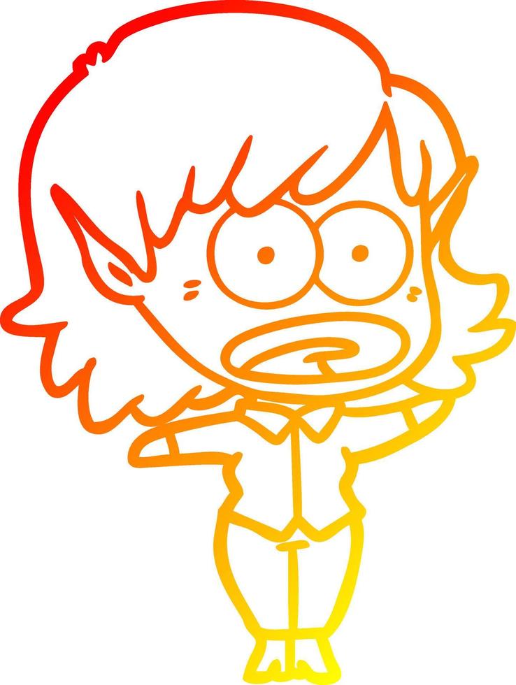 warm gradient line drawing cartoon shocked elf girl vector