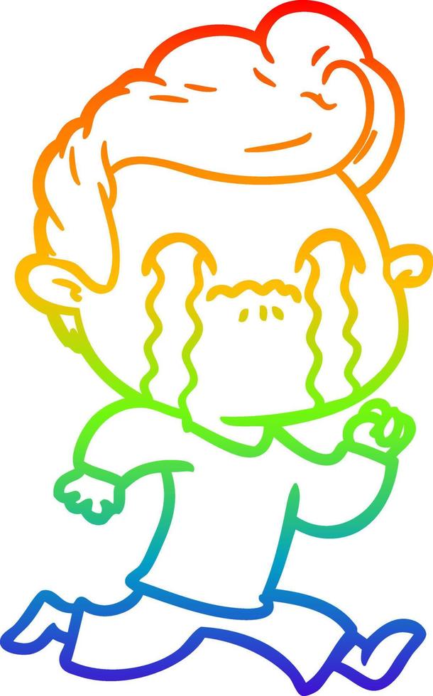 dibujo de línea de gradiente de arco iris hombre de dibujos animados llorando vector