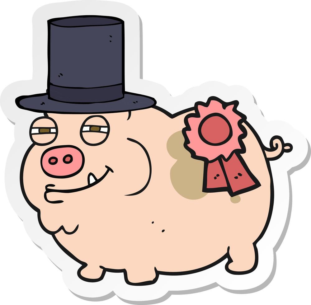 sticker of a cartoon prize winning pig vector