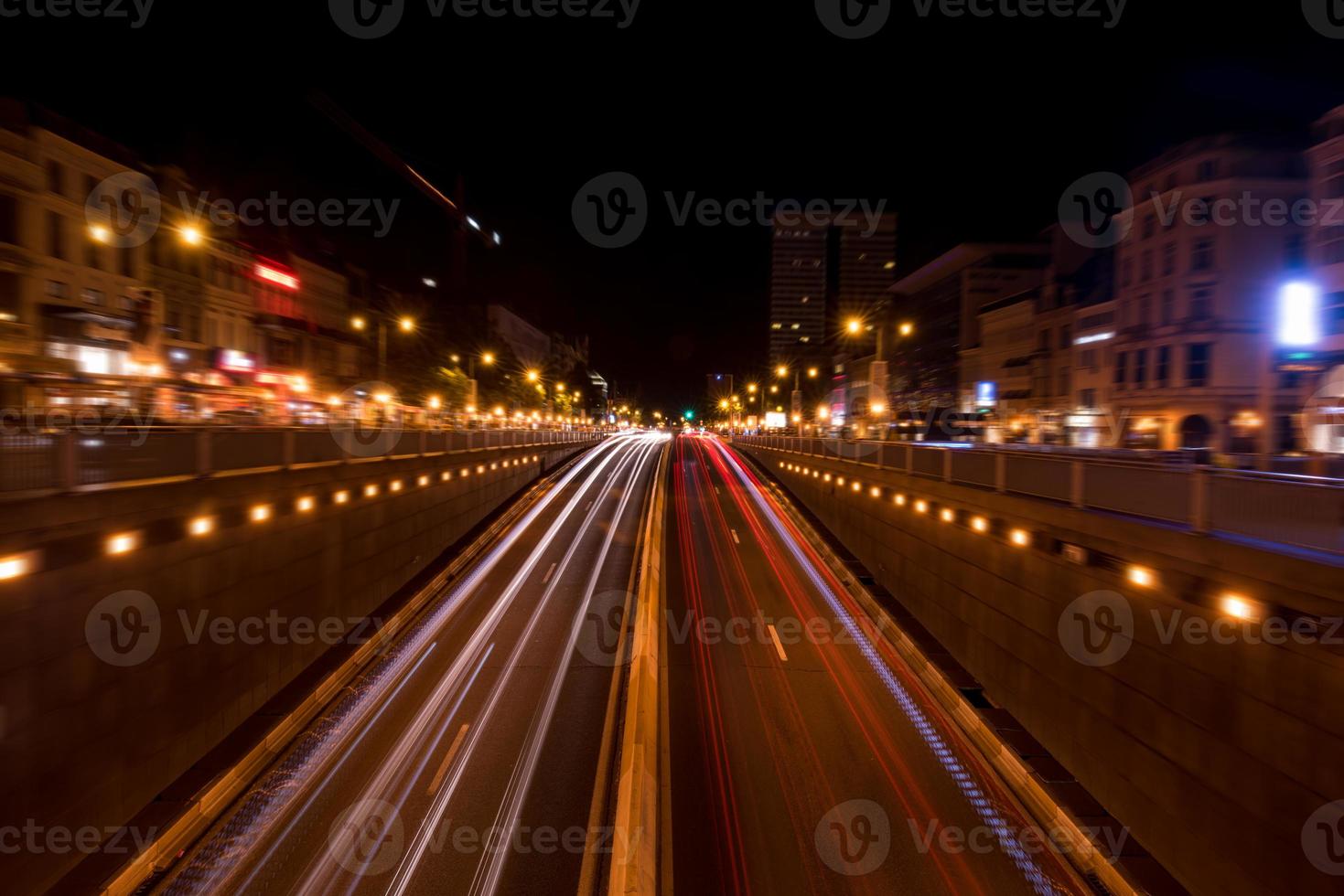 Brussels night shot of traffic photo