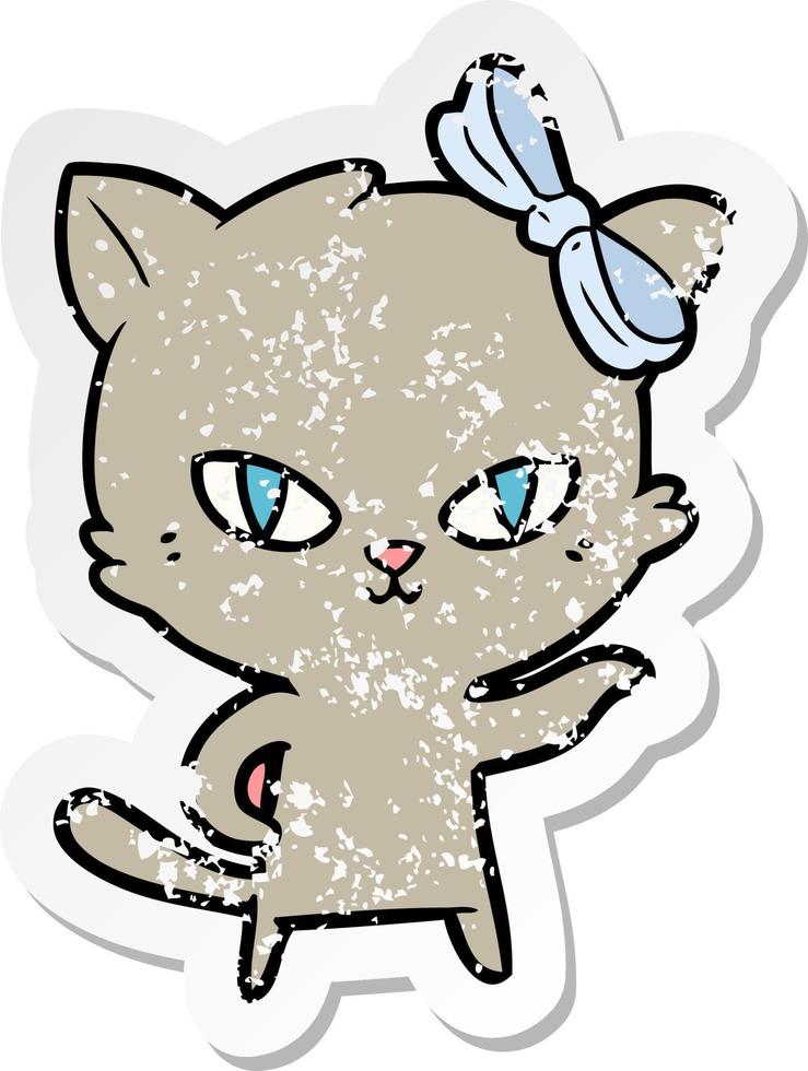distressed sticker of a cute cartoon cat vector