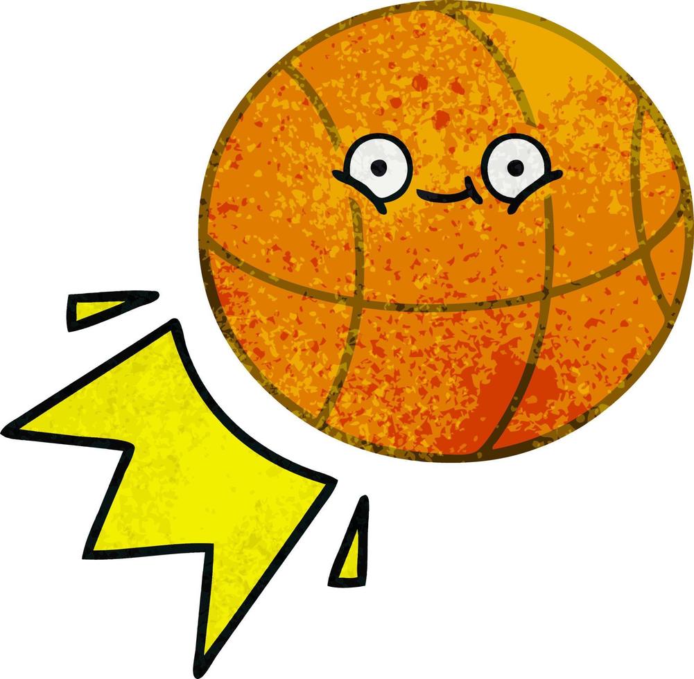 retro grunge texture cartoon basketball vector