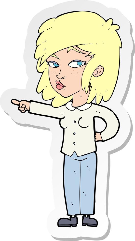 sticker of a cartoon woman pointing vector