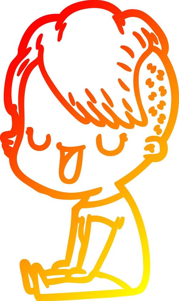 warm gradient line drawing cute cartoon girl with hipster haircut vector