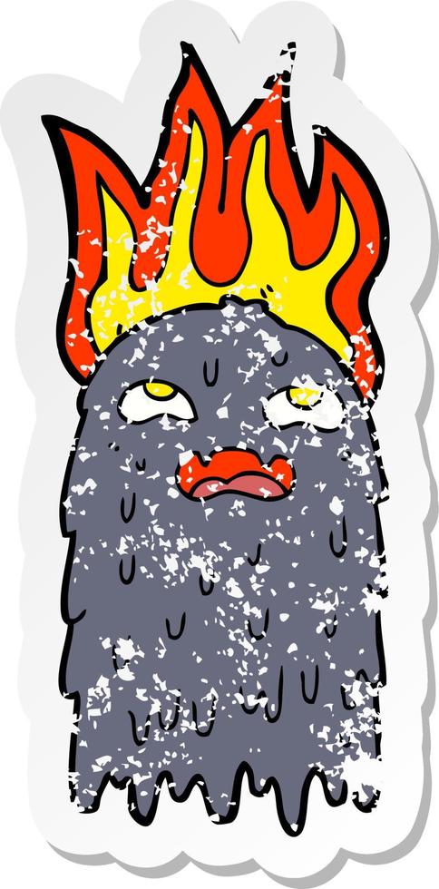 retro distressed sticker of a burning cartoon ghost vector