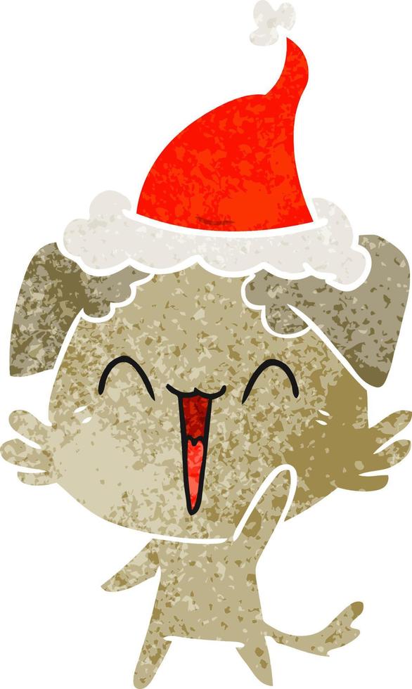 happy little dog retro cartoon of a wearing santa hat vector