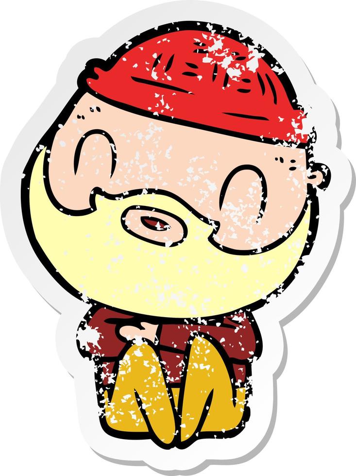 distressed sticker of a cartoon bearded man vector