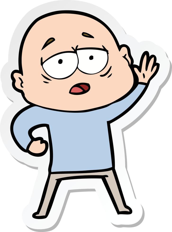 sticker of a cartoon tired bald man vector