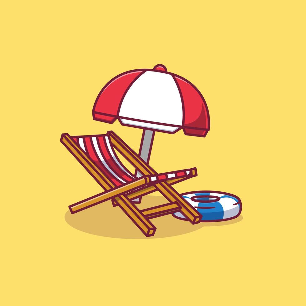 banco de playa, globo de natación y paraguas vector de dibujos animados objeto aislado