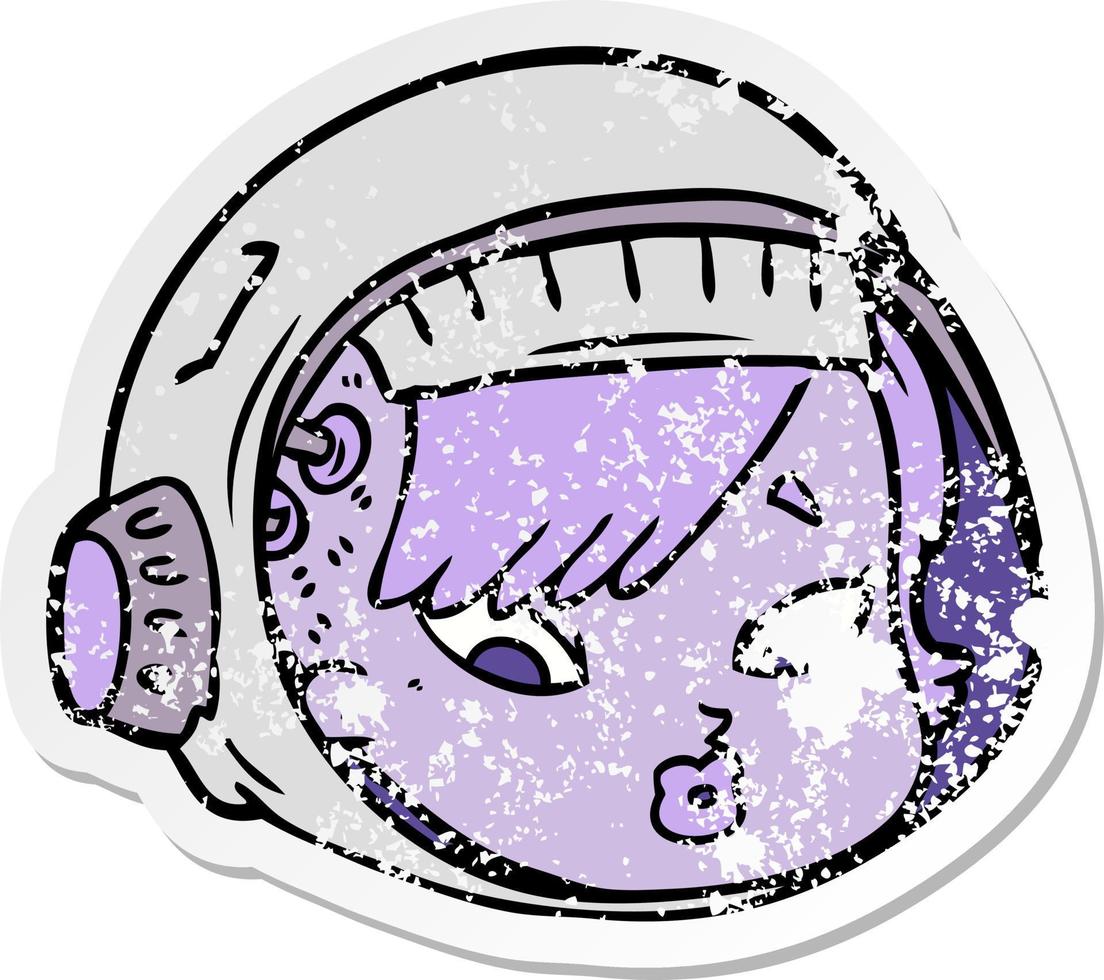 distressed sticker of a cartoon astronaut face vector