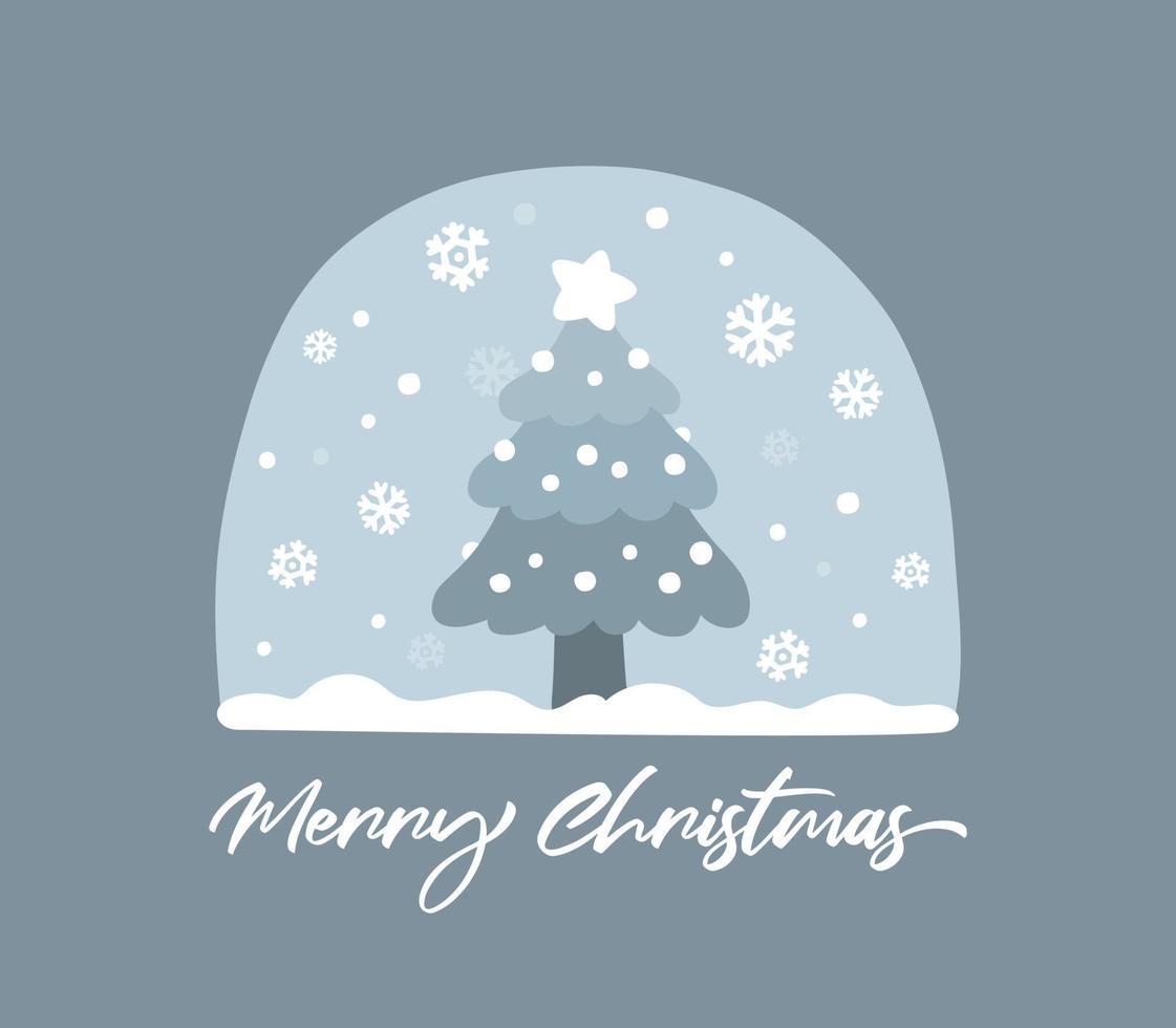 concepts monotone christmas tree with snow and snowflake background vector