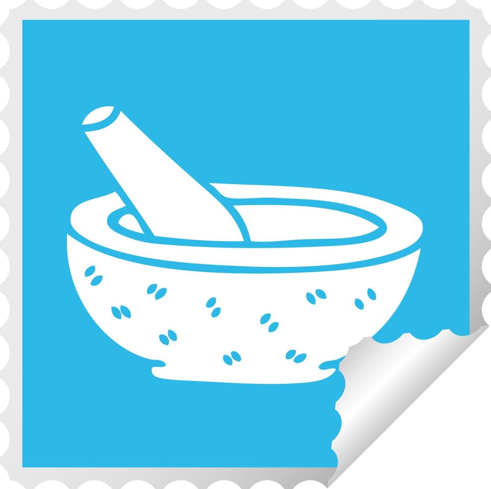 quirky square peeling sticker cartoon pestle and mortar vector