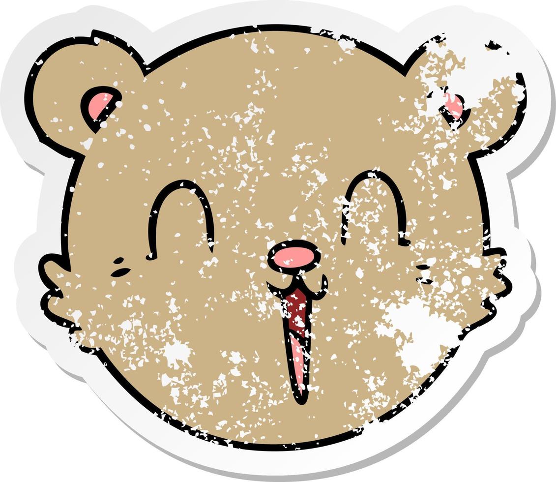 distressed sticker of a cute cartoon teddy bear face vector